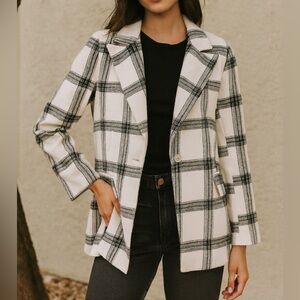 BOHME button front plaid soft collared blazer jacket with pockets sz S women’s p